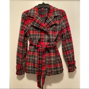 Red and Black Plaid Coat